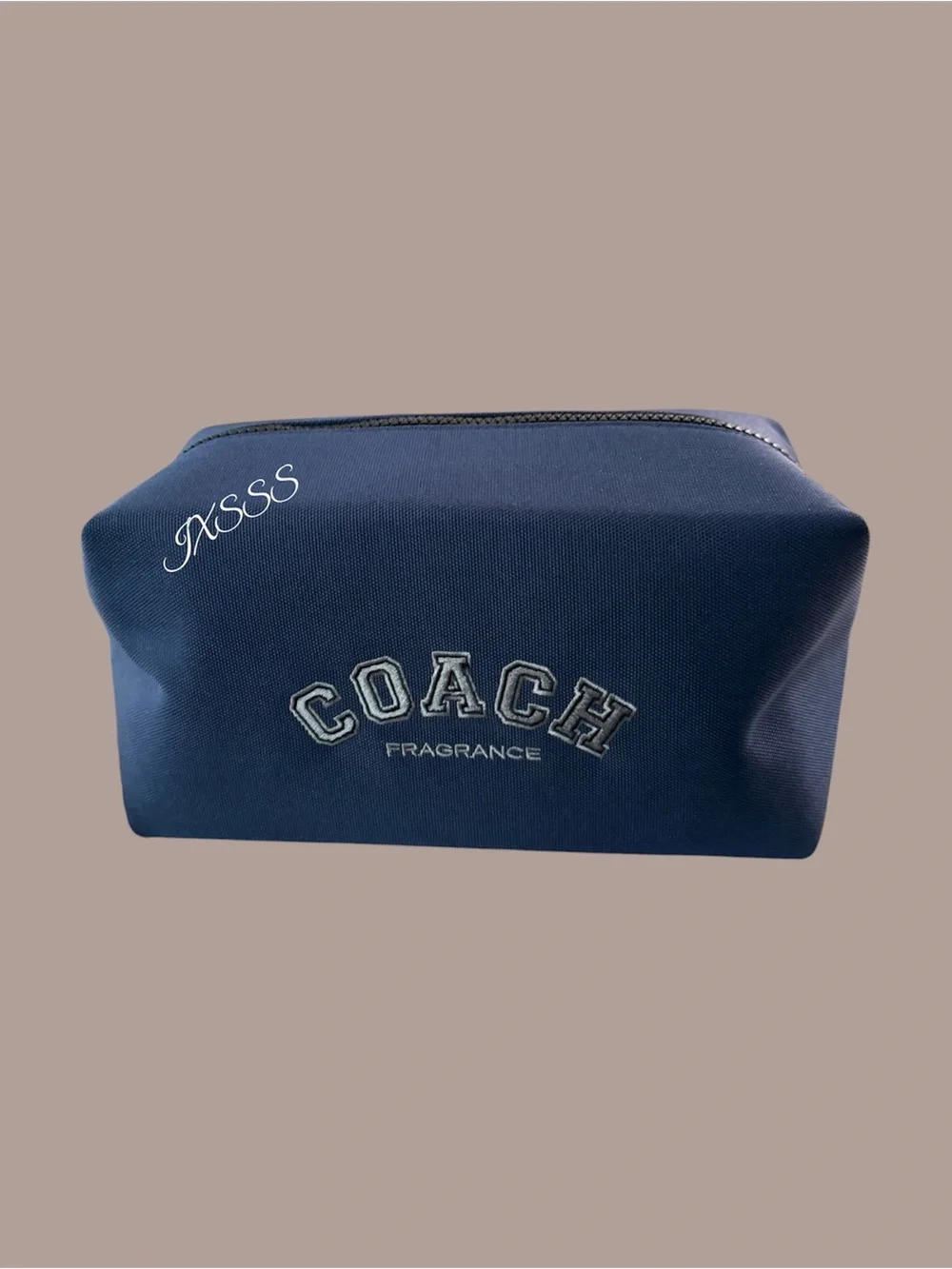 Navy-Blue Coach Beauty (Varsity-Print) Large Cosmetic-Toiletry Bag/Pouch